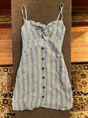 Striped Blue & White Tie-Front Mini Dress